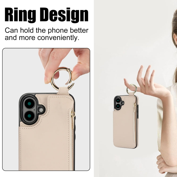 RFlD Anti-theft Double Buckle Ring Zipper Card Phone Case, For iPhone 16, For iPhone 15 Pro Max, For iPhone 15 Pro