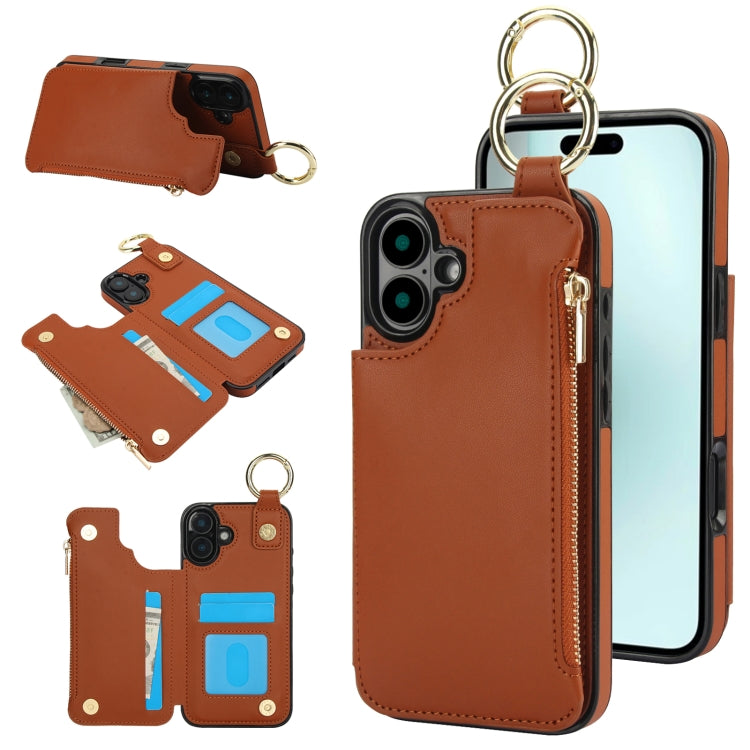 RFlD Anti-theft Double Buckle Ring Zipper Card Phone Case, For iPhone 16, For iPhone 15 Pro Max, For iPhone 15 Pro