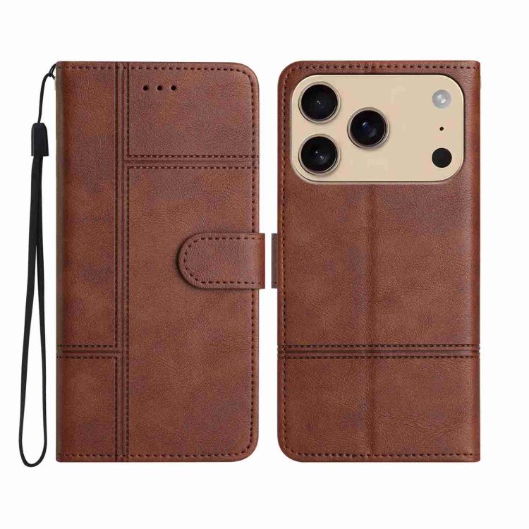 Cowhide Texture Stitching Leather Phone Case