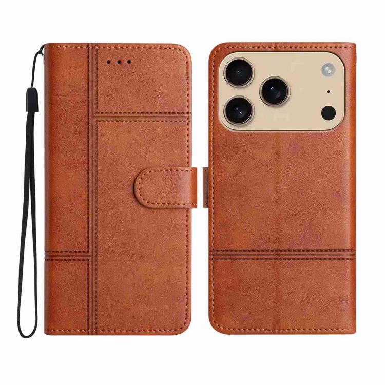 Cowhide Texture Stitching Leather Phone Case