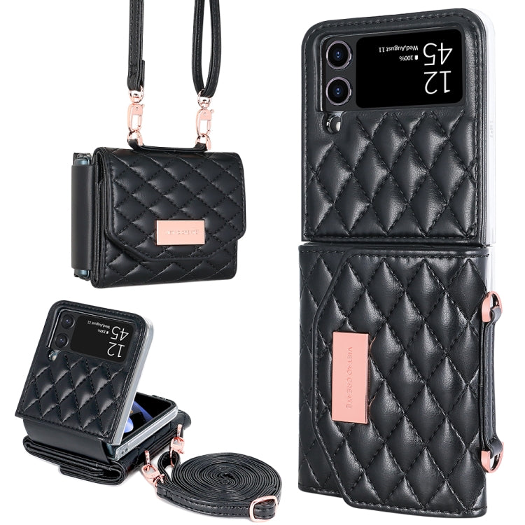 VIETAO Rhombic Texture Wallet PU Phone Case with Long Lanyard