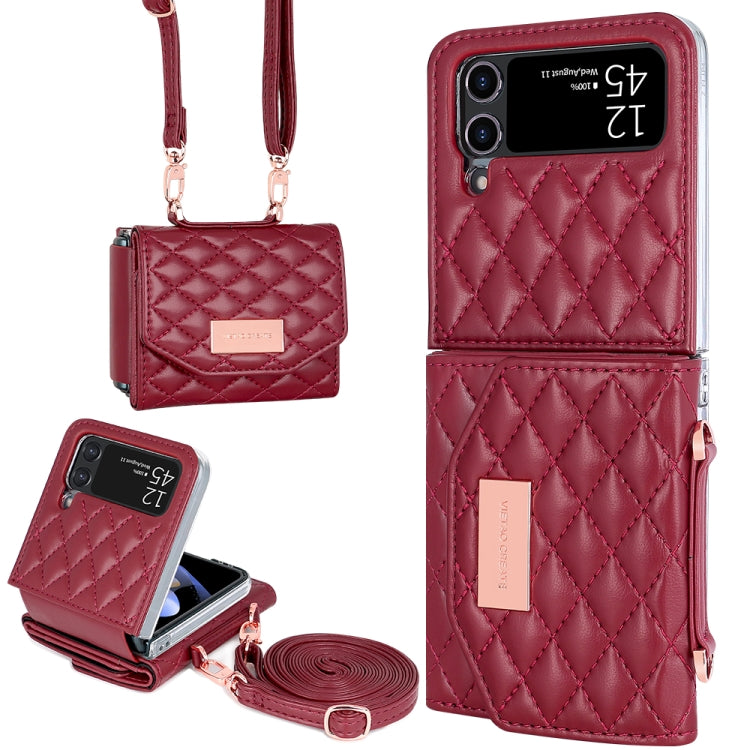 VIETAO Rhombic Texture Wallet PU Phone Case with Long Lanyard