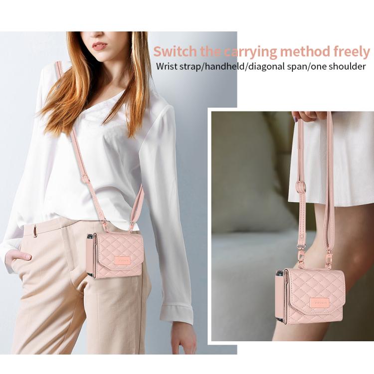 VIETAO Rhombic Texture Wallet PU Phone Case with Long Lanyard