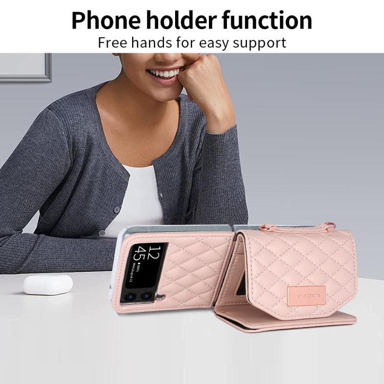 VIETAO Rhombic Texture Wallet PU Phone Case with Long Lanyard