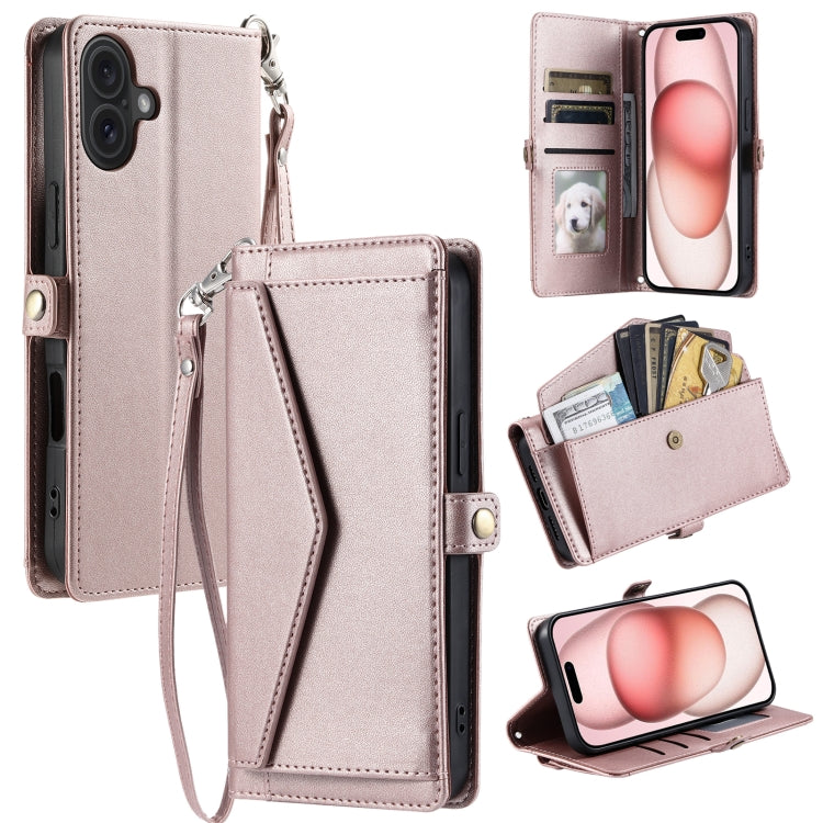 Wallet Multi-card Slot Leather Phone Case with Lanyard, For iPhone 16e, For iPhone 16 Pro Max, For iPhone 16 Pro, For iPhone 16 Plus, For iPhone 16