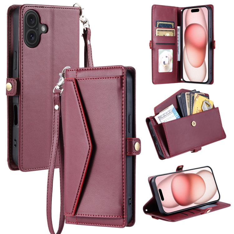 Wallet Multi-card Slot Leather Phone Case with Lanyard, For iPhone 16e, For iPhone 16 Pro Max, For iPhone 16 Pro, For iPhone 16 Plus, For iPhone 16