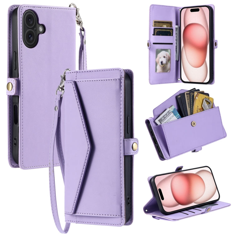 Wallet Multi-card Slot Leather Phone Case with Lanyard, For iPhone 16e, For iPhone 16 Pro Max, For iPhone 16 Pro, For iPhone 16 Plus, For iPhone 16
