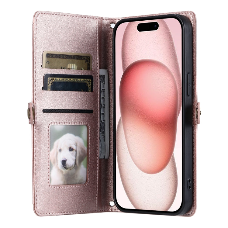 Wallet Multi-card Slot Leather Phone Case with Lanyard, For iPhone 15 Pro Max, For iPhone 15 Pro, For iPhone 15 Plus, For iPhone 14 Plus