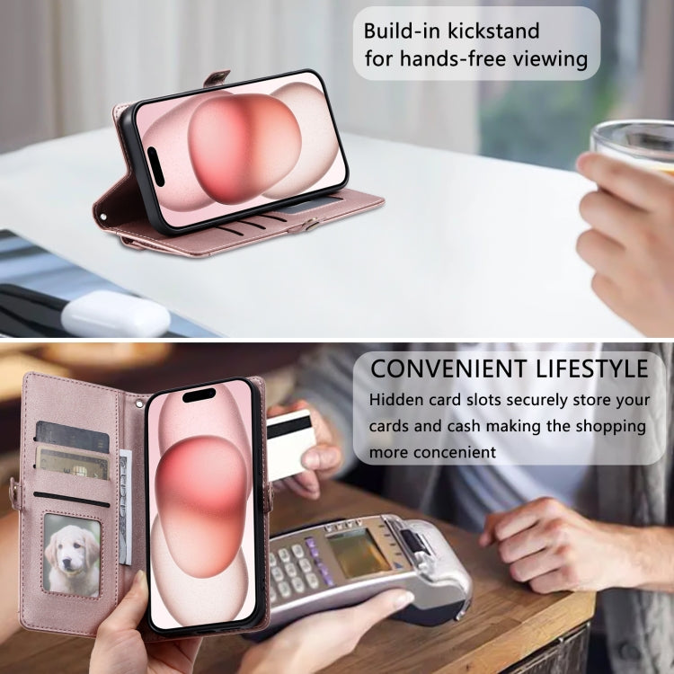 Wallet Multi-card Slot Leather Phone Case with Lanyard, For iPhone 15 Pro Max, For iPhone 15 Pro, For iPhone 15 Plus, For iPhone 14 Plus