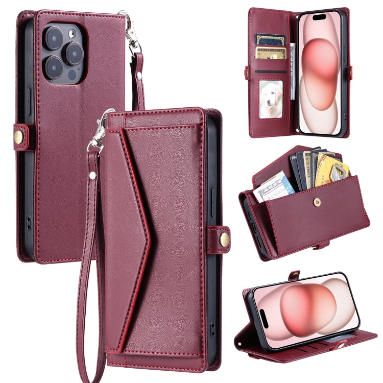 Wallet Multi-card Slot Leather Phone Case with Lanyard, For iPhone 15 Pro Max, For iPhone 15 Pro, For iPhone 15 Plus, For iPhone 14 Plus