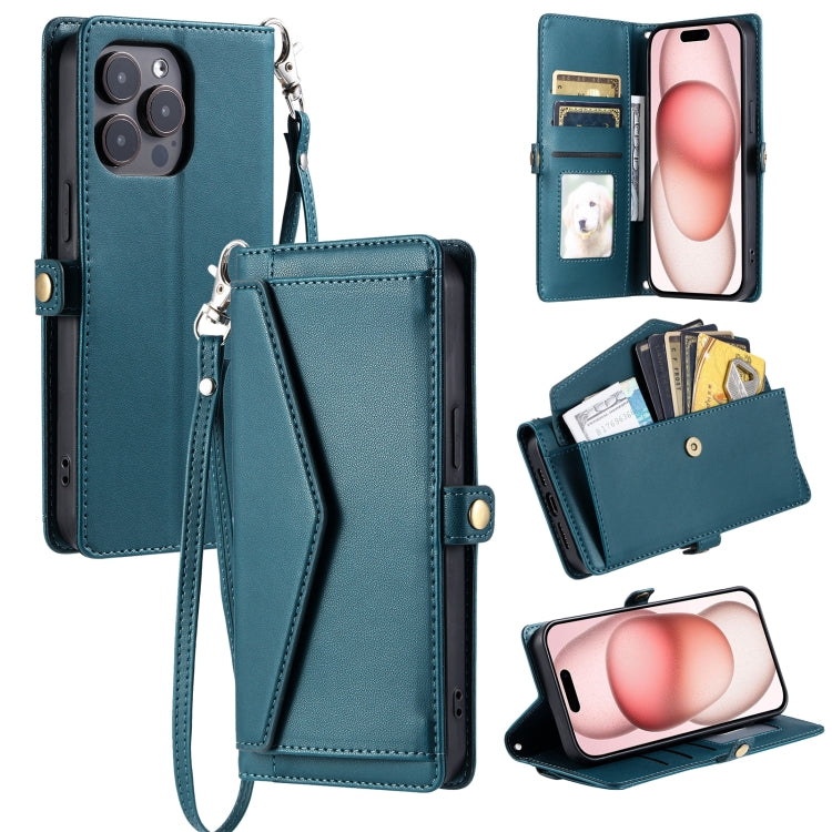 Wallet Multi-card Slot Leather Phone Case with Lanyard, For iPhone 15 Pro Max, For iPhone 15 Pro, For iPhone 15 Plus, For iPhone 14 Plus