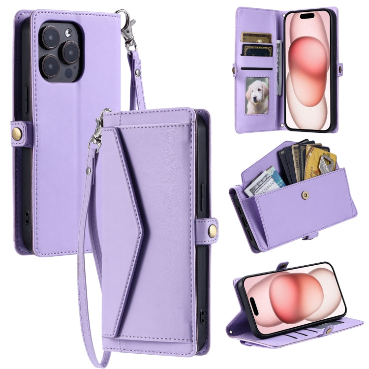 Wallet Multi-card Slot Leather Phone Case with Lanyard, For iPhone 15 Pro Max, For iPhone 15 Pro, For iPhone 15 Plus, For iPhone 14 Plus