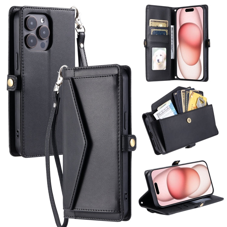 Wallet Multi-card Slot Leather Phone Case with Lanyard, For iPhone 15 Pro Max, For iPhone 15 Pro, For iPhone 15 Plus, For iPhone 14 Plus