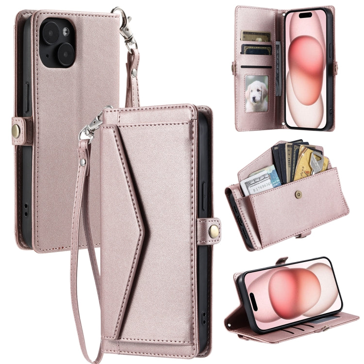 Wallet Multi-card Slot Leather Phone Case with Lanyard, For iPhone 15 Pro Max, For iPhone 15 Pro, For iPhone 15 Plus, For iPhone 14 Plus