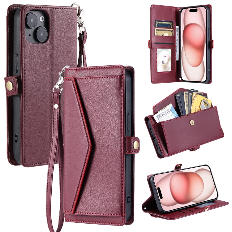 Wallet Multi-card Slot Leather Phone Case with Lanyard, For iPhone 15 Pro Max, For iPhone 15 Pro, For iPhone 15 Plus, For iPhone 14 Plus