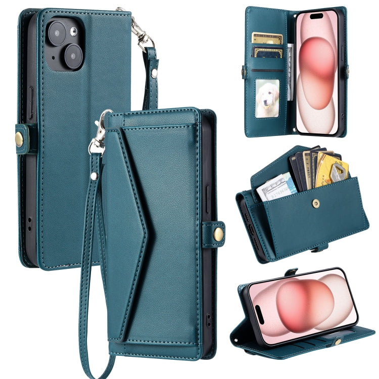Wallet Multi-card Slot Leather Phone Case with Lanyard, For iPhone 15 Pro Max, For iPhone 15 Pro, For iPhone 15 Plus, For iPhone 14 Plus