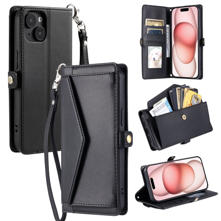 Wallet Multi-card Slot Leather Phone Case with Lanyard, For iPhone 15 Pro Max, For iPhone 15 Pro, For iPhone 15 Plus, For iPhone 14 Plus