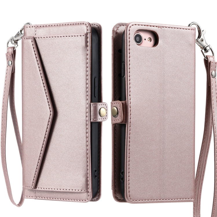Wallet Multi-card Slot Leather Phone Case with Lanyard, For iPhone 14, For iPhone 14 Pro, For iPhone 14 Pro Max, For iPhone SE 2022 / SE 2020 / 7 / 8
