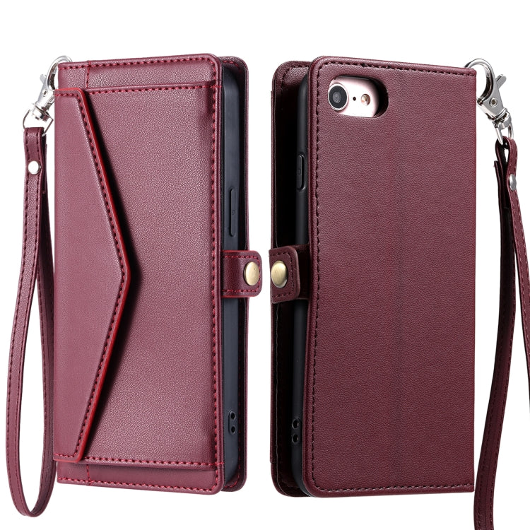 Wallet Multi-card Slot Leather Phone Case with Lanyard, For iPhone 14, For iPhone 14 Pro, For iPhone 14 Pro Max, For iPhone SE 2022 / SE 2020 / 7 / 8