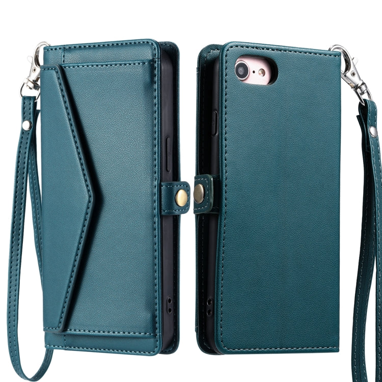 Wallet Multi-card Slot Leather Phone Case with Lanyard, For iPhone 14, For iPhone 14 Pro, For iPhone 14 Pro Max, For iPhone SE 2022 / SE 2020 / 7 / 8