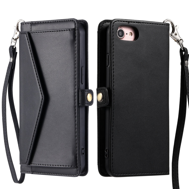 Wallet Multi-card Slot Leather Phone Case with Lanyard, For iPhone 14, For iPhone 14 Pro, For iPhone 14 Pro Max, For iPhone SE 2022 / SE 2020 / 7 / 8
