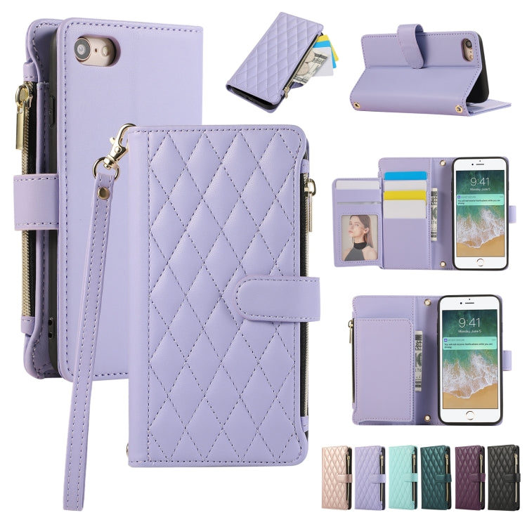 Rhombic Zipper Wallet Leather Phone Case, For iPhone 7 / 8 / SE 2022, For iPhone 13 Pro Max, For iPhone 13 Pro, For iPhone 13