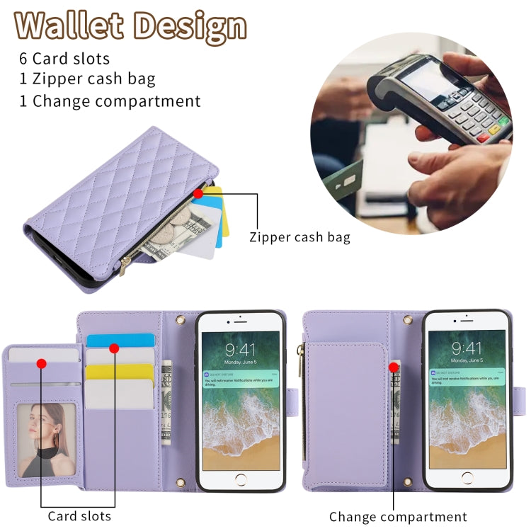 Rhombic Zipper Wallet Leather Phone Case, For iPhone 7 / 8 / SE 2022, For iPhone 13 Pro Max, For iPhone 13 Pro, For iPhone 13