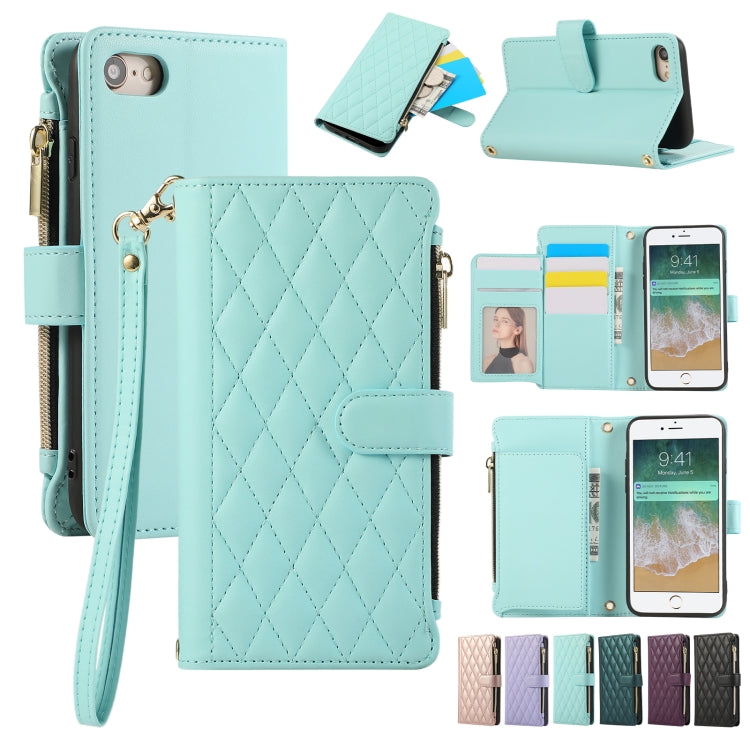 Rhombic Zipper Wallet Leather Phone Case, For iPhone 7 / 8 / SE 2022, For iPhone 13 Pro Max, For iPhone 13 Pro, For iPhone 13