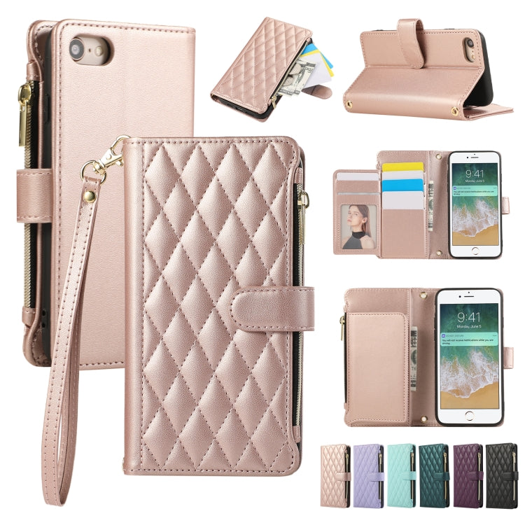 Rhombic Zipper Wallet Leather Phone Case, For iPhone 7 / 8 / SE 2022, For iPhone 13 Pro Max, For iPhone 13 Pro, For iPhone 13