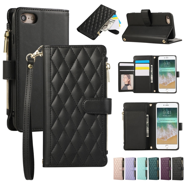 Rhombic Zipper Wallet Leather Phone Case, For iPhone 7 / 8 / SE 2022, For iPhone 13 Pro Max, For iPhone 13 Pro, For iPhone 13