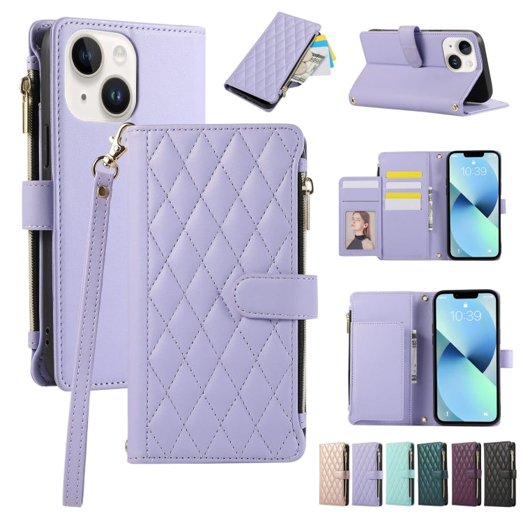 Rhombic Zipper Wallet Leather Phone Case, For iPhone 13 mini, For iPhone 12 / 12 Pro, For iPhone 12 Pro Max, For iPhone 12 mini