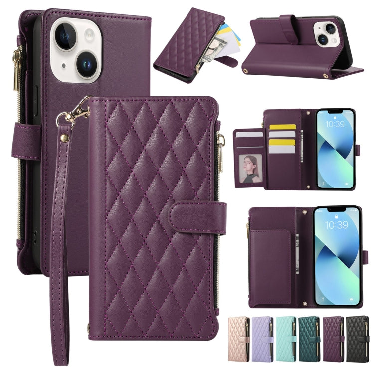 Rhombic Zipper Wallet Leather Phone Case, For iPhone 13 mini, For iPhone 12 / 12 Pro, For iPhone 12 Pro Max, For iPhone 12 mini