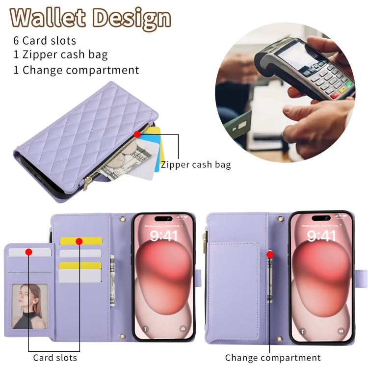 Rhombic Zipper Wallet Leather Phone Case, For iPhone 11 Pro Max, For iPhone 11, For iPhone 11 Pro, For iPhone X / XS