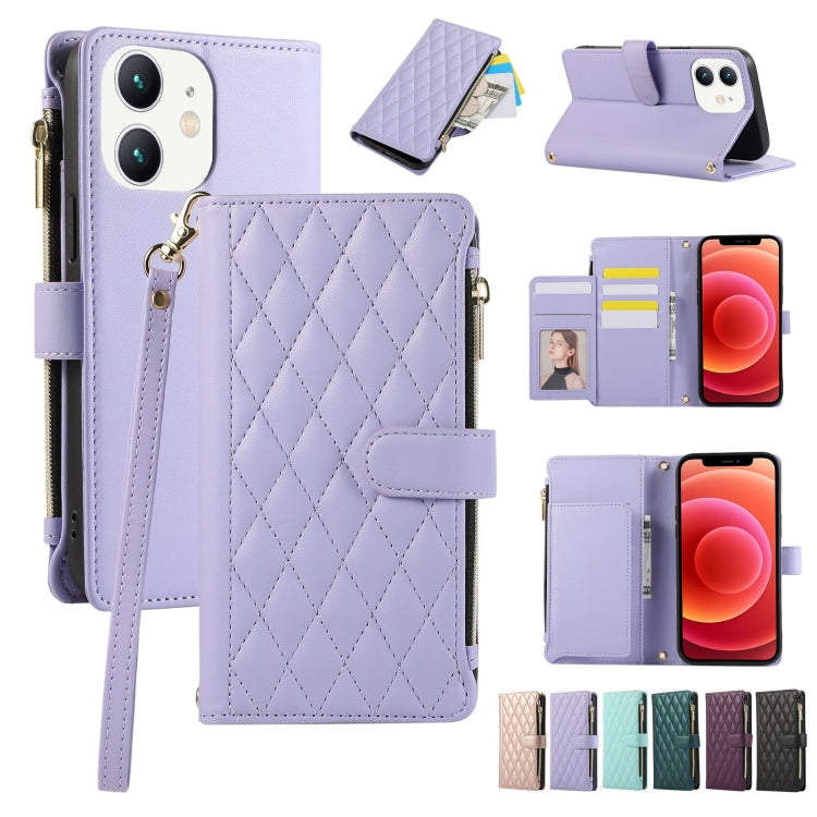 Rhombic Zipper Wallet Leather Phone Case, For iPhone 11 Pro Max, For iPhone 11, For iPhone 11 Pro, For iPhone X / XS