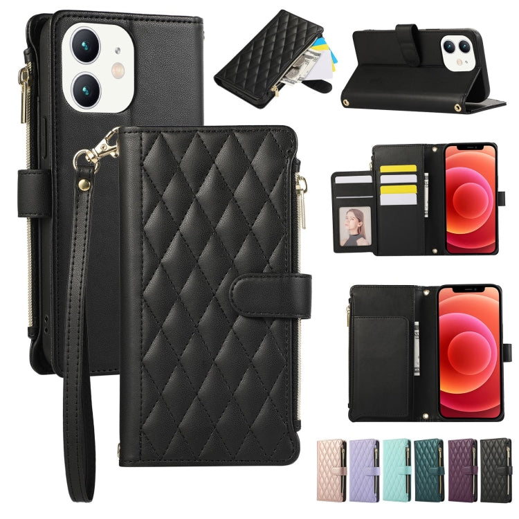 Rhombic Zipper Wallet Leather Phone Case, For iPhone 11 Pro Max, For iPhone 11, For iPhone 11 Pro, For iPhone X / XS