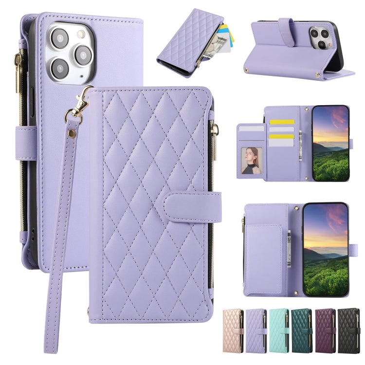 Rhombic Zipper Wallet Leather Phone Case, For iPhone 11 Pro Max, For iPhone 11, For iPhone 11 Pro, For iPhone X / XS