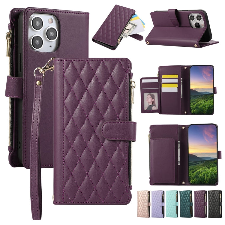 Rhombic Zipper Wallet Leather Phone Case, For iPhone 11 Pro Max, For iPhone 11, For iPhone 11 Pro, For iPhone X / XS