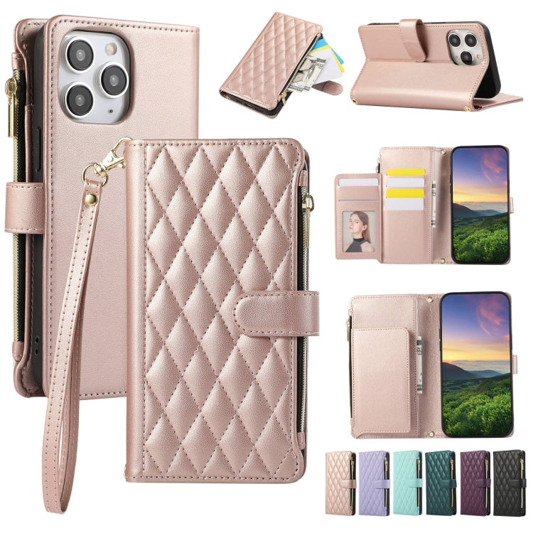 Rhombic Zipper Wallet Leather Phone Case, For iPhone 11 Pro Max, For iPhone 11, For iPhone 11 Pro, For iPhone X / XS