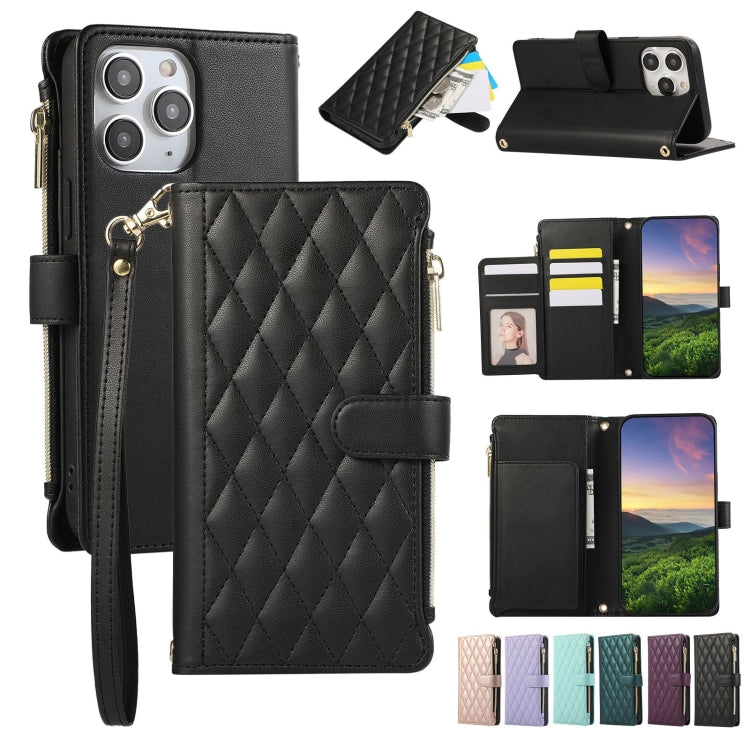 Rhombic Zipper Wallet Leather Phone Case, For iPhone 11 Pro Max, For iPhone 11, For iPhone 11 Pro, For iPhone X / XS