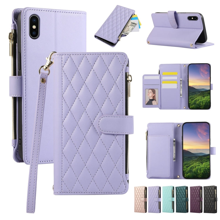 Rhombic Zipper Wallet Leather Phone Case, For iPhone 11 Pro Max, For iPhone 11, For iPhone 11 Pro, For iPhone X / XS