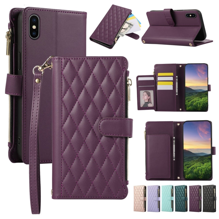 Rhombic Zipper Wallet Leather Phone Case, For iPhone 11 Pro Max, For iPhone 11, For iPhone 11 Pro, For iPhone X / XS