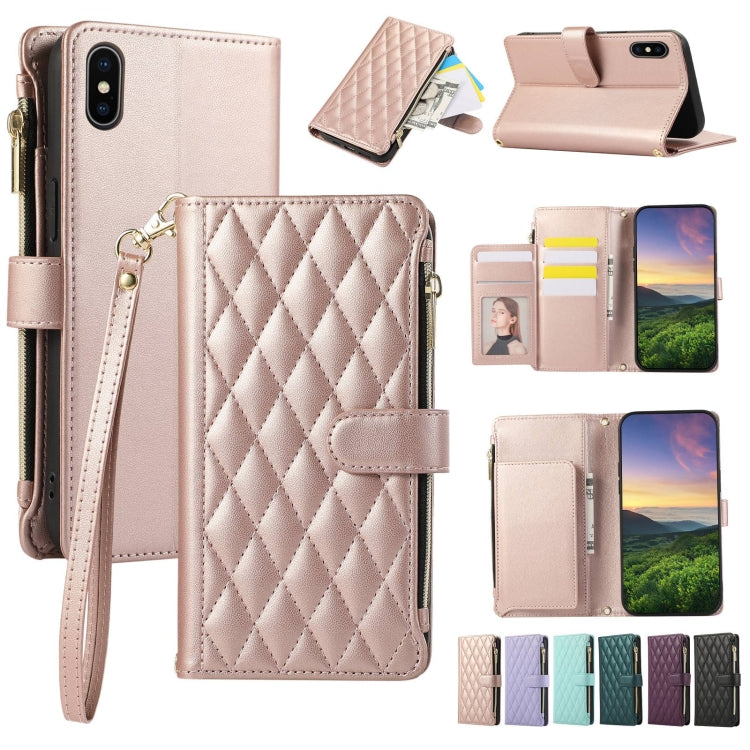 Rhombic Zipper Wallet Leather Phone Case, For iPhone 11 Pro Max, For iPhone 11, For iPhone 11 Pro, For iPhone X / XS