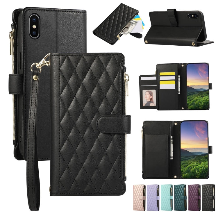 Rhombic Zipper Wallet Leather Phone Case, For iPhone 11 Pro Max, For iPhone 11, For iPhone 11 Pro, For iPhone X / XS