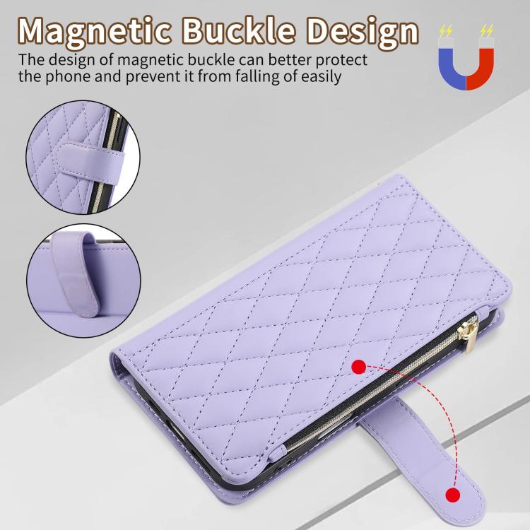 Rhombic Zipper Wallet Leather Phone Case, For iPhone 16 Pro Max, For iPhone 16 Pro, For iPhone 16 Plus, For iPhone 16