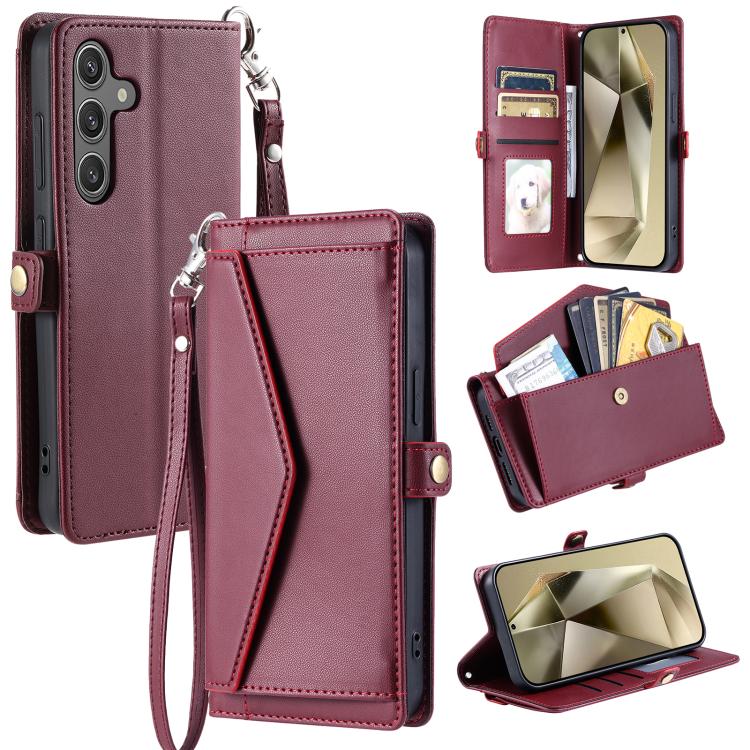 Wallet Multi-card Slot Leather Phone Case with Lanyard, For Samsung Galaxy S25 FE 5G, For Samsung Galaxy S25 Edge 5G, For Samsung Galaxy S25 5G, For Samsung Galaxy S25+ 5G