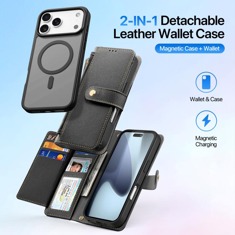 DUX DUCIS Lawa Series 2 in 1 Wallet Zipper Detachable MagSafe Phone Case with Lanyard, For iPhone 17 Pro Max, For iPhone 17 Pro, For iPhone 17, For iPhone 17 Air, iPhone 16e, For iPhone 16 Pro Max, For iPhone 16 Pro, For iPhone 16 Plus