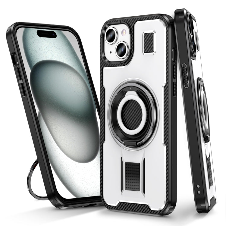 Ring Holder Carbon Fiber PC Hybrid TPU Phone Case, For iPhone 15 Plus / 14 Plus, For iPhone 15, For iPhone 14 / 13