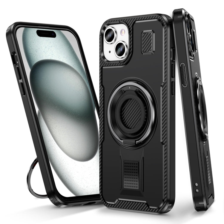 Ring Holder Carbon Fiber PC Hybrid TPU Phone Case, For iPhone 15 Plus / 14 Plus, For iPhone 15, For iPhone 14 / 13