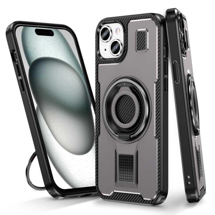 Ring Holder Carbon Fiber PC Hybrid TPU Phone Case, For iPhone 15 Plus / 14 Plus, For iPhone 15, For iPhone 14 / 13