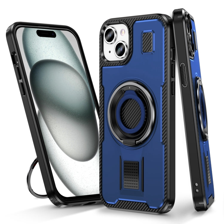 Ring Holder Carbon Fiber PC Hybrid TPU Phone Case, For iPhone 15 Plus / 14 Plus, For iPhone 15, For iPhone 14 / 13